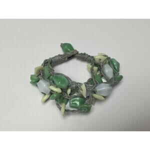 Glass Beaded Woven and Braided 5 Strand Bracelet Jade, White‎ and Light Yellow